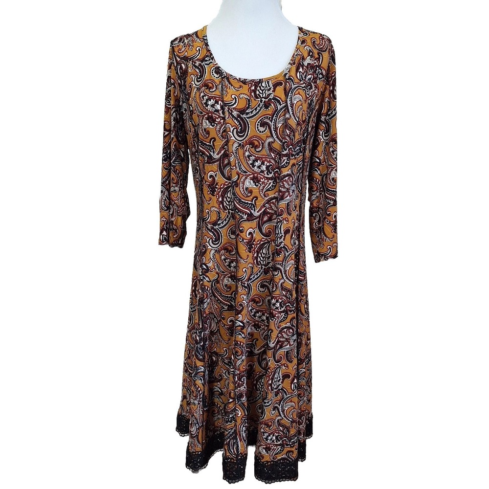 Cato Est 1946 Womens 18/20W Fit And Flare Dress Brown Paisley Crochet Hemline